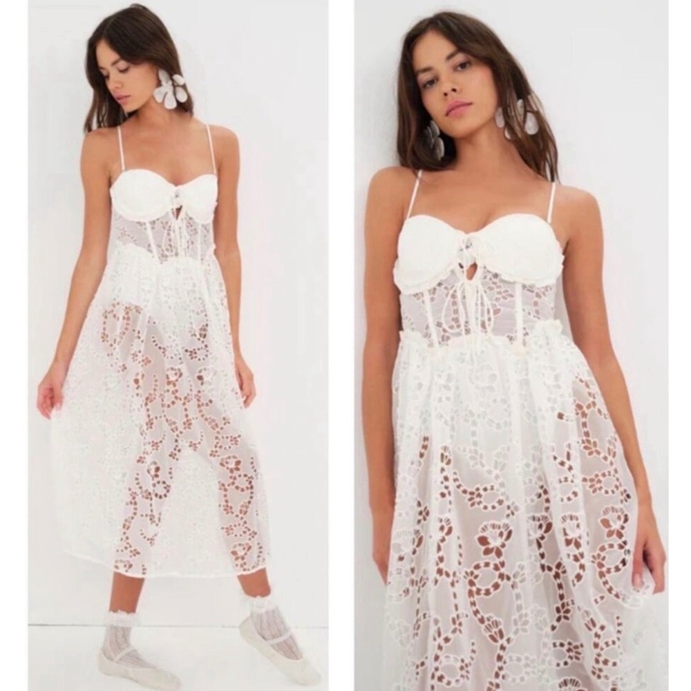 For Love &‎ Lemons Romi White Floral Eyelet Midi Dress XS